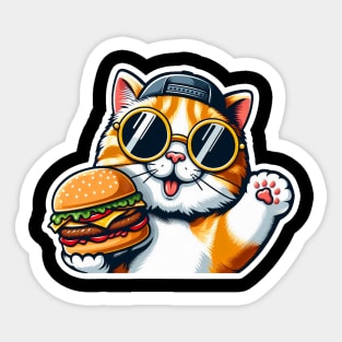 Cool Tabby Exotic Shorthair Cat Hamburger Greetings Sticker